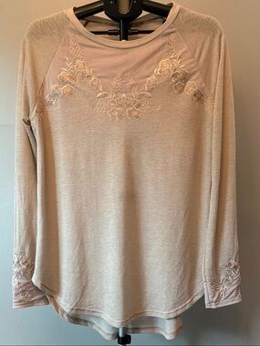 Gimmicks by BKE Lace Embroidered Top Women Large Cream Western Boho